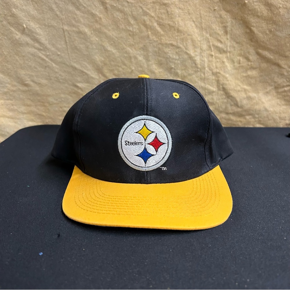 Vintage Pittsburgh Steelers Hat Men OSFA Black NFL logo 7 Blockhead Snapback Cap